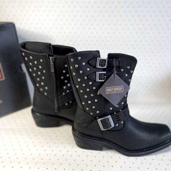 👢Harley Davidson👢leather boots NEW s. 8,5 rivets - Picture 1 of 12